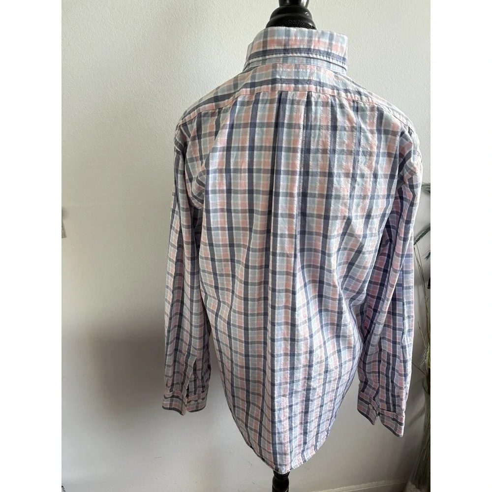 Brooks Brothers Shirt Men Large Blue Pink Regent Cotton‎ Button Down Check Plaid